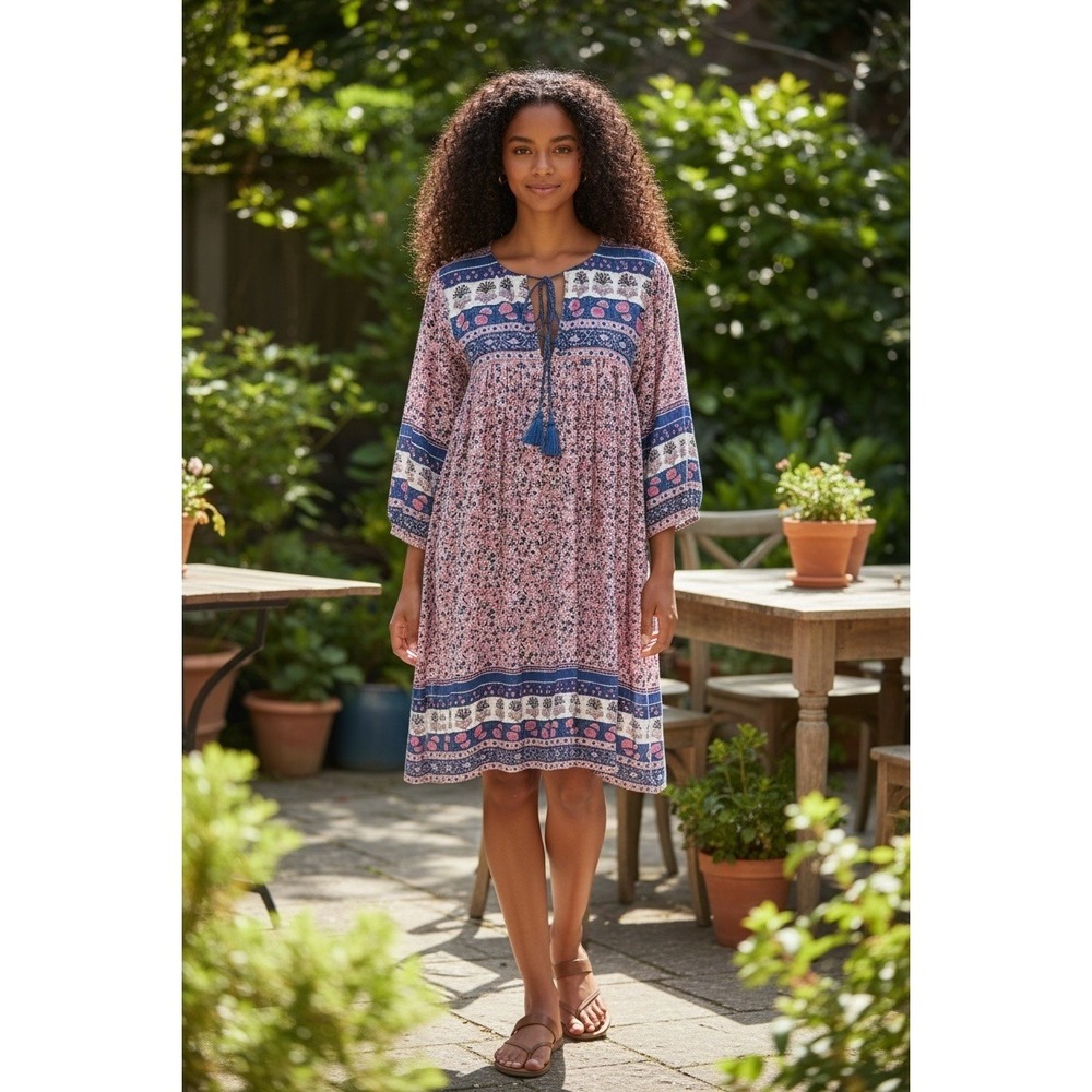 Pink Chicken NWT SZ SM The Jade Floral Paisley Peasant Dress Pink Blue Gold
